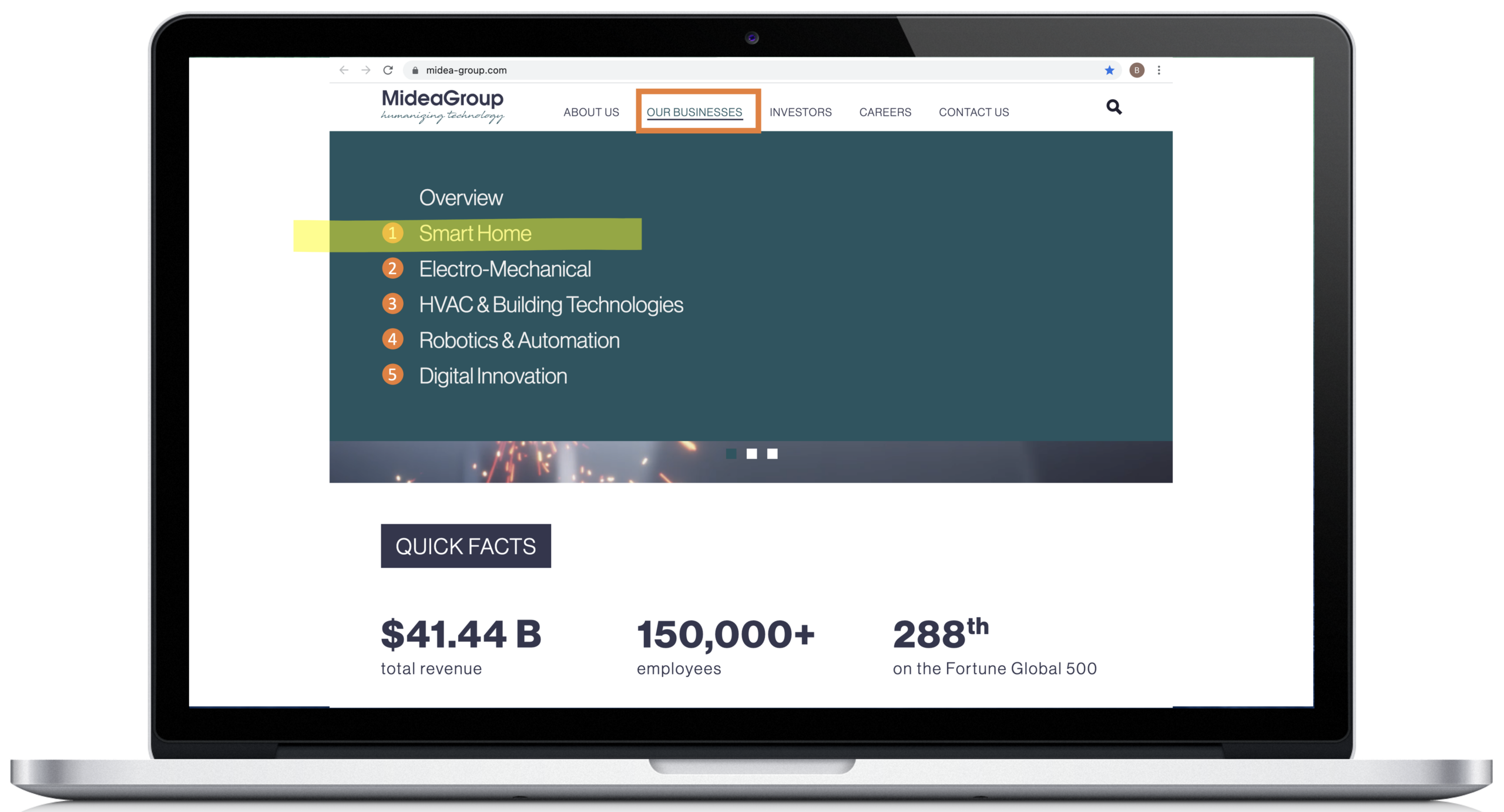 Midea Group - Website Screenshot - 5 Business Pillars - The Brando Group - Case Study - Brand Positioning - House of Brands - Brand Architecture