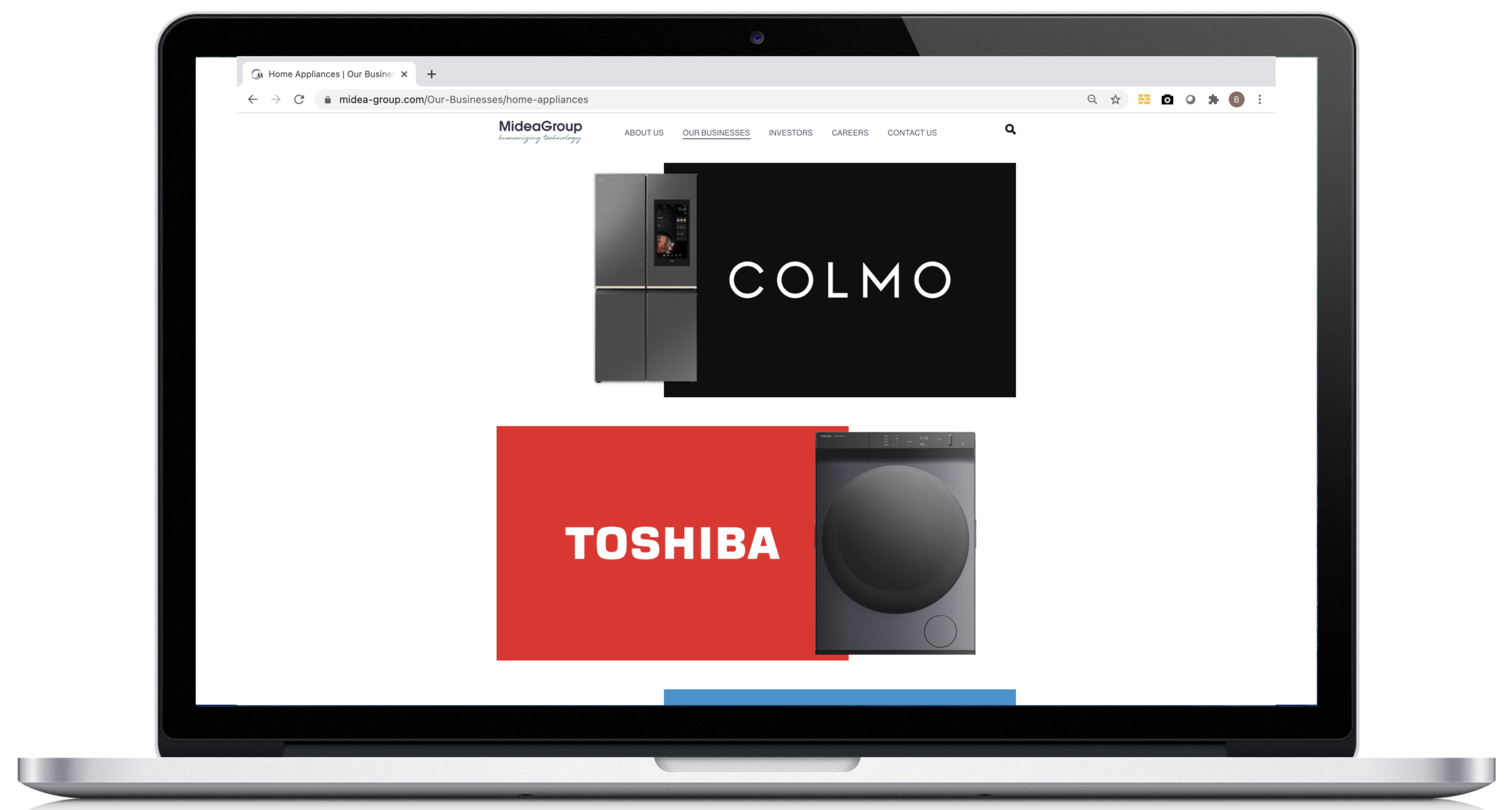 Midea Group - Website Screenshot - 5 Business Pillars - Smart Home - Home Appliances - COLMO TOSHIBA - The Brando Group - Case Study - Brand Positioning - House of Brands - Brand Architecture