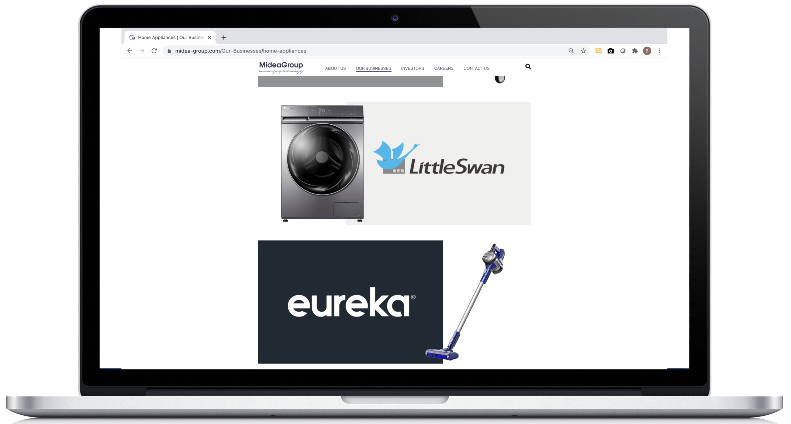 Midea Group - Website Screenshot - 5 Business Pillars - Smart Home - Home Appliances - Little Swan eureka - The Brando Group - Case Study - Brand Positioning - House of Brands - Brand Architecture
