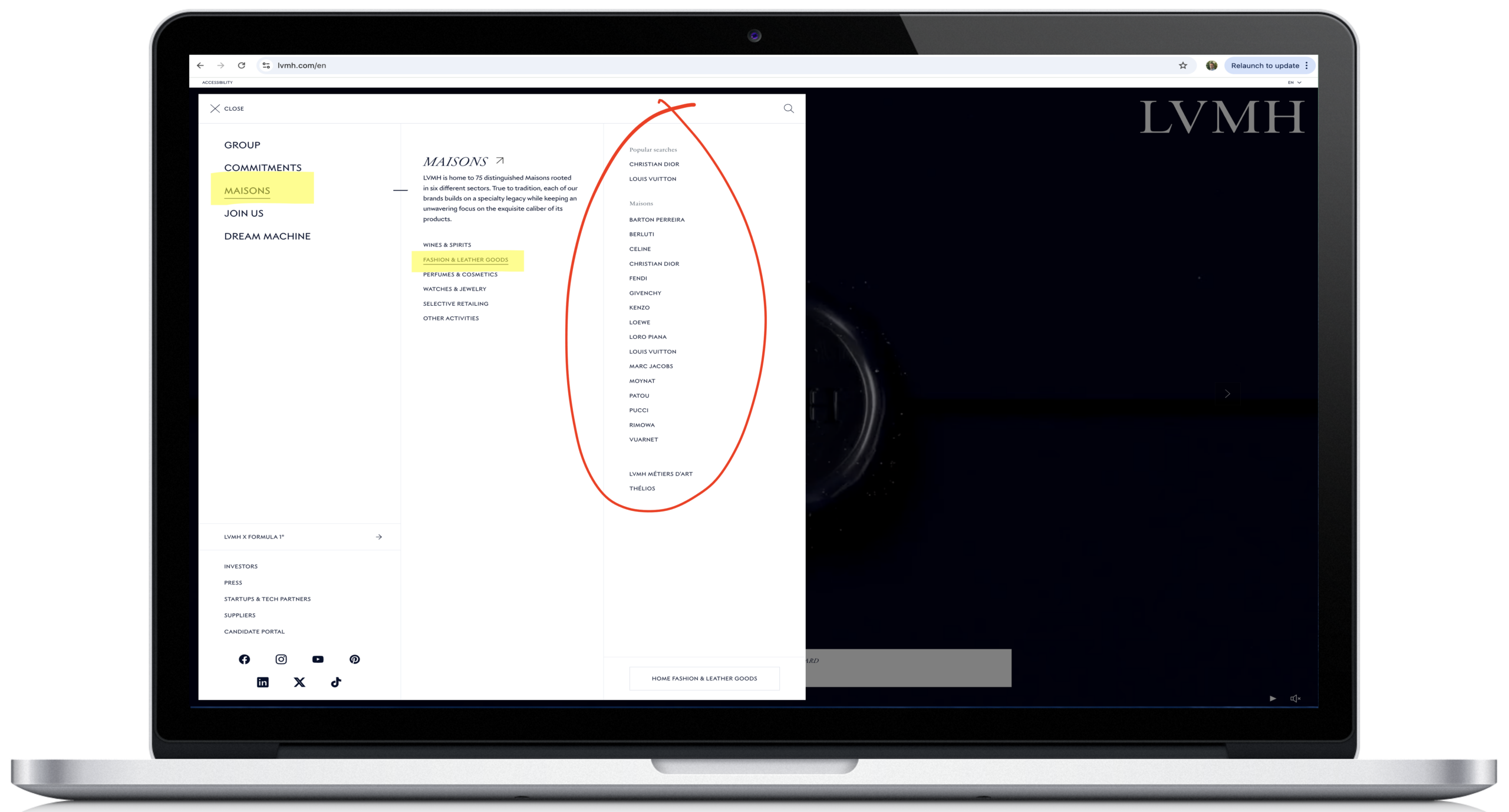 LVMH - Website Screenshot - Maisons - Fashion - Brand Architecture - The Brando Group - Case Study - Brand Positioning - House of Brands - Brand Architecture