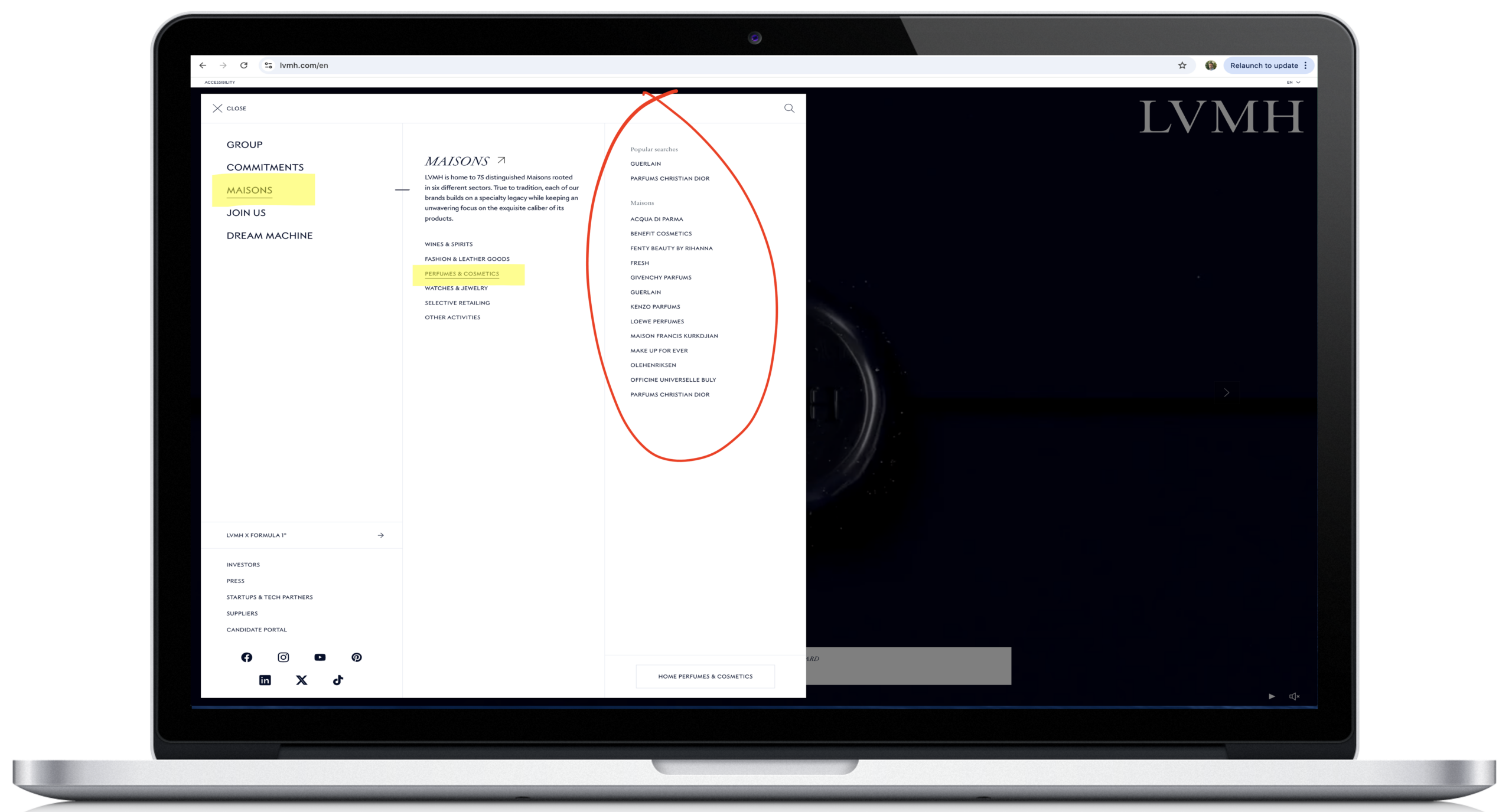 LVMH - Website Screenshot - Maisons - Perfumes - Brand Architecture - The Brando Group - Case Study - Brand Positioning - House of Brands - Brand Architecture