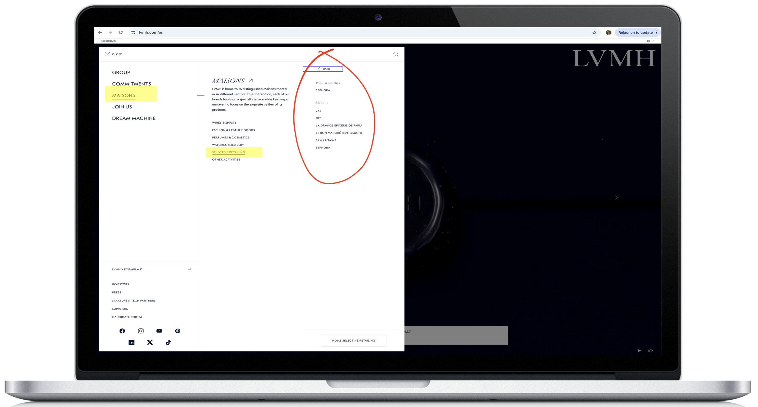 LVMH - Website Screenshot - Maisons - Retails - Brand Architecture - The Brando Group - Case Study - Brand Positioning - House of Brands - Brand Architecture